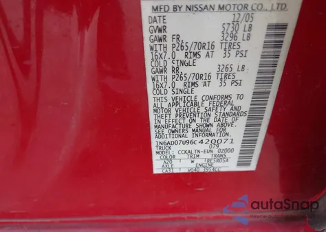 2006 Nissan Frontier Se from USA, damaged, VIN 1N6AD07U96C420071